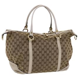 Gucci-GUCCI GG Canvas Hand Bag Beige White Auth 50411-Brown