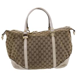 Gucci-GUCCI GG Canvas Hand Bag Beige White Auth 50411-Brown