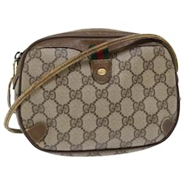 Gucci-GUCCI GG Canvas Web Sherry Line Shoulder Bag Beige Red 89.02.066 Auth yk8057-Brown