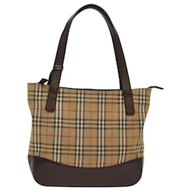 Burberry-BURBERRY Nova Check Hand Bag Nylon Beige Auth 50201-Brown
