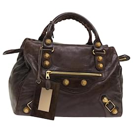 Balenciaga-BALENCIAGA The Giant City Hand Bag Leather Brown 207806 Auth ki3269-Brown