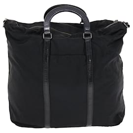 Prada-PRADA Hand Bag Leather Nylon 2way Black Auth tb830-Black