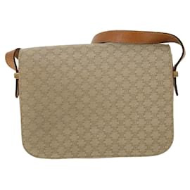 Céline-CELINE Macadam Canvas Shoulder Bag Canvas Leather Beige Brown Auth 51028-Brown