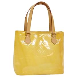 Louis Vuitton-LOUIS VUITTON Monogram Vernis Houston Hand Bag Lime Yellow M91055 LV Auth 50669-Yellow
