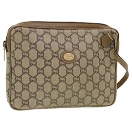 Gucci-GUCCI GG Plus Canvas Clutch Bag PVC Leather Beige Auth 39703-Brown