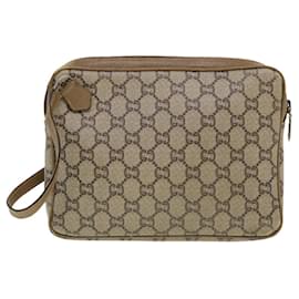 Gucci-GUCCI GG Plus Canvas Clutch Bag PVC Leather Beige Auth 39703-Brown