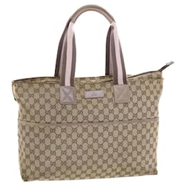 Gucci-GUCCI GG Canvas Sherry Line Tote Bag Beige Gray pink Auth 50175-Brown