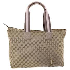 Gucci-GUCCI GG Canvas Sherry Line Tote Bag Beige Gray pink Auth 50175-Brown