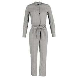Iris & Ink-Iris & Ink Plaid Belted Jumpsuit in Grey Cotton-Grey