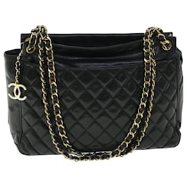 Chanel-CHANEL Matelasse Bolso de hombro con cadena Piel de cordero Negro CC Auth ar10079-Negro