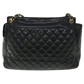 Chanel-CHANEL Matelasse Chain Shoulder Bag Lamb Skin Black CC Auth ar10079-Black