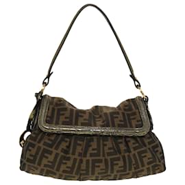 Fendi-FENDI Zucca Canvas Shoulder Bag Black Brown 2415-8BR445-RVC-059 Auth yk6746b-Black