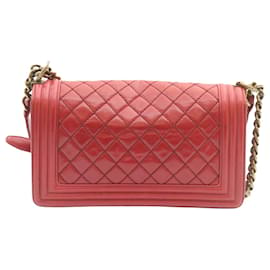 Chanel-CHANEL Boy Chanel Matelasse Chain Flap Shoulder Bag Leather Red CC Auth knn010-Red