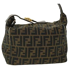 Fendi-FENDI Zucca Canvas Hand Bag Nylon Leather Black Brown Auth 40340-Black