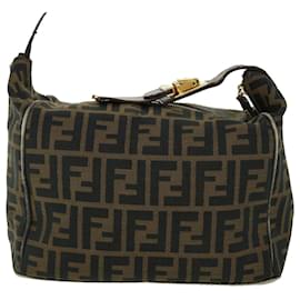 Fendi-FENDI Zucca Canvas Hand Bag Nylon Leather Black Brown Auth 40340-Black
