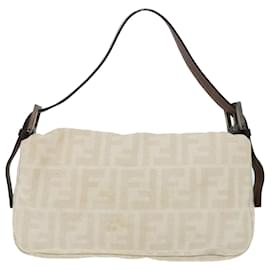 Fendi-FENDI Zucca Canvas Mamma Baguette Shoulder Bag Leather Beige Auth yk8097b-Brown