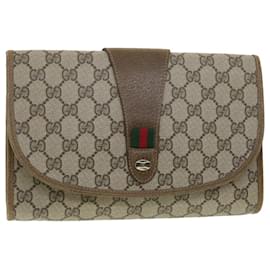 Gucci-GUCCI GG Canvas Web Sherry Line Clutch Bag Beige Red Green 89.01.030 auth 38392-Brown