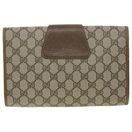 Gucci-GUCCI GG Canvas Web Sherry Line Clutch Bag Beige Red Green 89.01.030 auth 38392-Brown