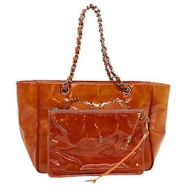 Chanel-CHANEL Triple Coco Punching Tote Bag Enamel Orange CC Auth jk1312-Orange