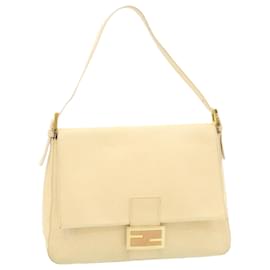 Fendi-FENDI Mamma Baguette Sac à bandoulière Cuir Crème Auth bs441-Blanc