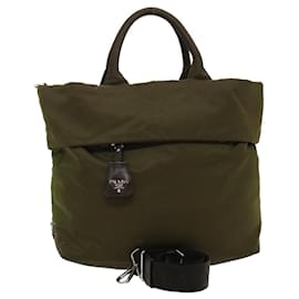 Prada-Prada Hand Bag Nylon 2way Khaki Auth fm1303-Green