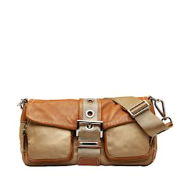 Prada-Tessuto & Leather Buckle Shoulder Bag BR2417-Brown