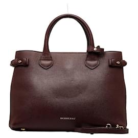 Burberry-Leather Banner Tote-Red