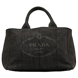 Prada-Canapa Logo Denim Handbag 1BG642-Black