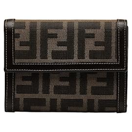 Fendi-Zucca Canvas Trifold Wallet 30729-Brown