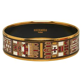 Hermès-Large bracelet cloisonné en émail-Doré