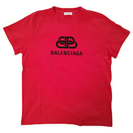Balenciaga-Camiseta Balenciaga de algodón roja con logo BB-Roja