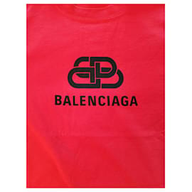 Balenciaga-Balenciaga red cotton T-shirt with BB logo-Red