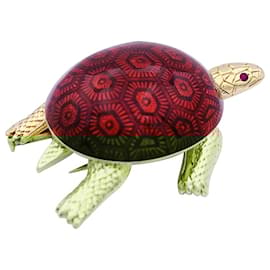 Boucheron-Boucheron brooch, "Tortoise", yellow gold, E-mail, ruby.-Other