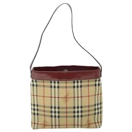 Burberry-BURBERRY Nova Check Bolso de hombro PVC Cuero Beige Rojo Auth 54838-Roja,Beige