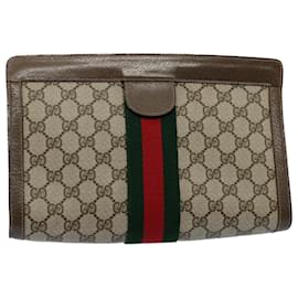 Gucci-GUCCI GG Canvas Web Sherry Line Clutch Bag Beige Red Green 89 01 002 Auth ep1743-Red,Beige,Green