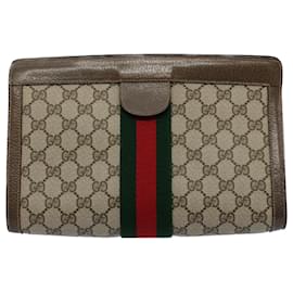 Gucci-GUCCI GG Canvas Web Sherry Line Clutch Bag Beige Red Green 89 01 002 Auth ep1743-Red,Beige,Green