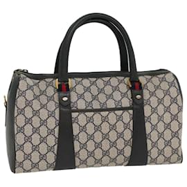 Gucci-GUCCI GG Canvas Sherry Line Boston Bag PVC Leather Gray Red Navy Auth yk8527-Red,Grey,Navy blue
