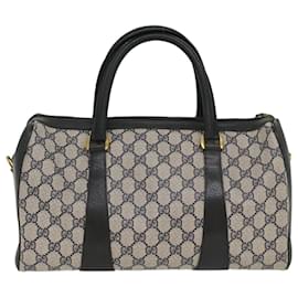 Gucci-GUCCI GG Canvas Sherry Line Boston Tasche PVC Leder Grau Rot Marine Auth yk8527-Rot,Grau,Marineblau