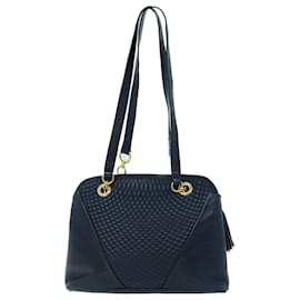 Bally-BALLY Quilted Chain Shoulder Bag Leather Navy Auth bs8315-Navy blue