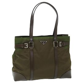 PRADA Bolsa de Ombro Nylon Couro Verde Auth ep1747 Verde