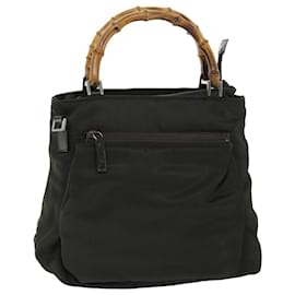 Gucci-GUCCI Bamboo Hand Bag Nylon Leather 2way Khaki 002 2058 0508 5 Auth bs8491-Khaki
