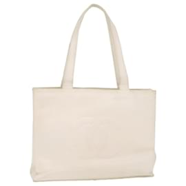 Chanel-CHANEL Tote Bag Caviar Skin White CC Auth bs8320-White