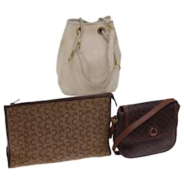 Céline-CELINE Shoulder Bag Canvas Leather 3Set Brown Beige Auth am5026-Brown,Beige