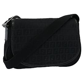 Fendi-FENDI Zucchino Canvas Shoulder Bag Black Auth yk8645-Black