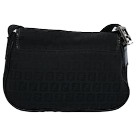 Fendi-FENDI Zucchino Canvas Shoulder Bag Black Auth yk8645-Black