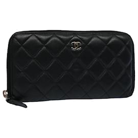 Chanel-CHANEL Matelasse Wallet Lamb Skin Black CC Auth yk8545-Black