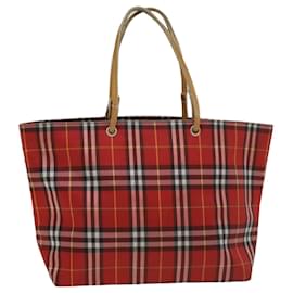 Burberry-BURBERRY Nova Check Bolso tote Lona Cuero Rojo Negro Auth bs8508-Negro,Roja