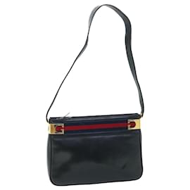 Gucci-GUCCI Sherry Line Shoulder Bag Leather Black Red Navy Auth th4022-Black,Red,Navy blue