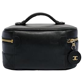 Chanel-CHANEL Vanity Cosmetic Pouch Leather Black CC Auth bs8332-Black