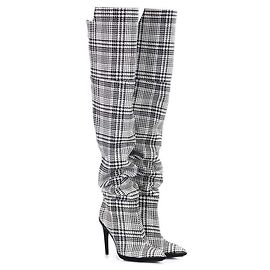 Off White Off-White tweed over the knee boots Black White